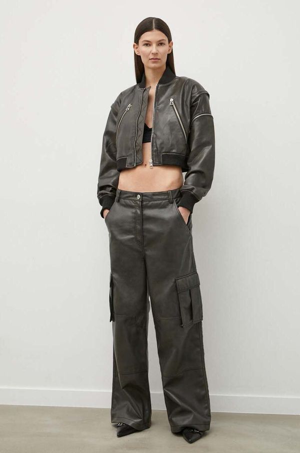 2NDDAY Hlače 2NDDAY 2ND Edition Franz - Uneven PU za žene, boja: smeđa, široke, visoki struk, 2242562837