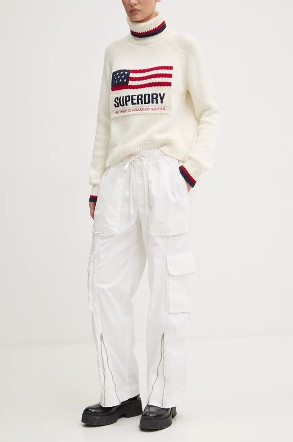 Abercrombie & Fitch Hlače Abercrombie & Fitch za žene, boja: bež, široke, visoki struk, KI156-4433