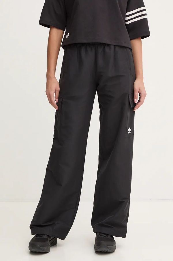 adidas Originals Hlače adidas Originals Essentials Woven Cargo za žene, boja: crna, široke, visoki struk, IX9974