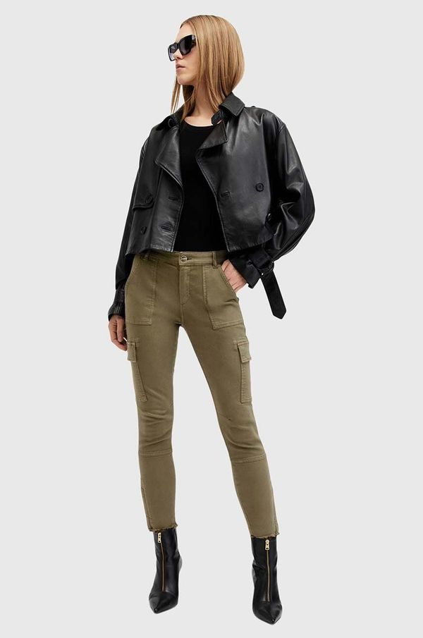 AllSaints Hlače AllSaints DURAN SKINNY CARGO za žene, boja: zelena, uski kroj, visoki struk, W064EB