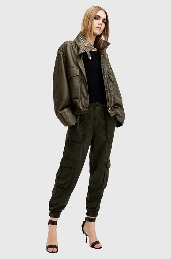 AllSaints Hlače AllSaints FREDA TENCEL TROUSER za žene, boja: zelena, cargo kroj, visoki struk, W051TB