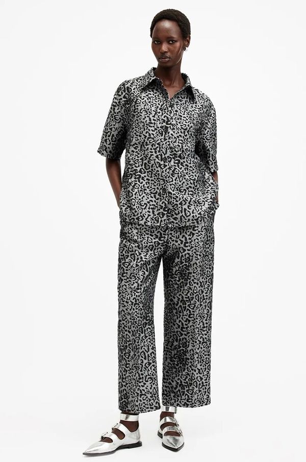 AllSaints Hlače AllSaints JEMI za žene, boja: srebrna, široke, srednje visoki struk, W052TB