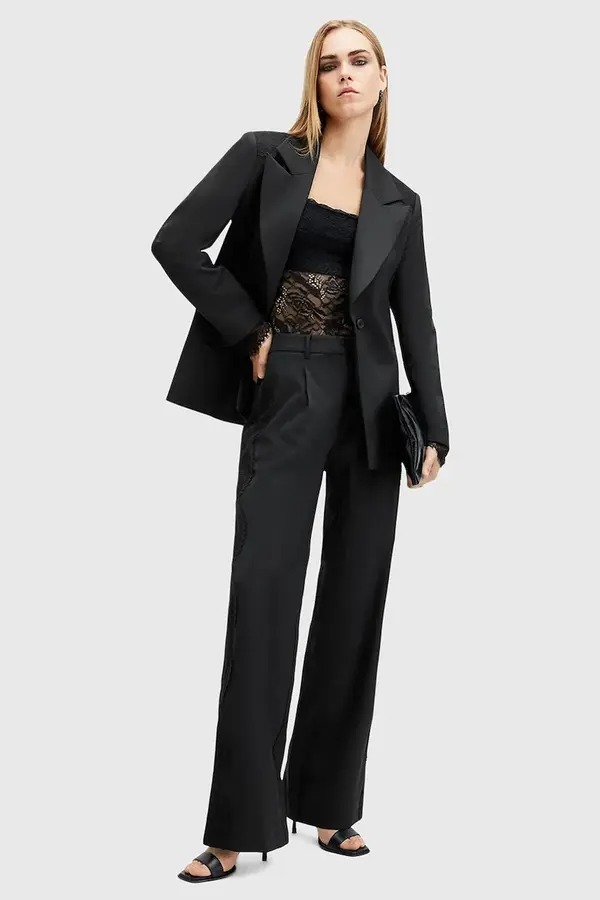 AllSaints Hlače AllSaints LACEY za žene, boja: crna, široke, srednje visoki struk, W017QB