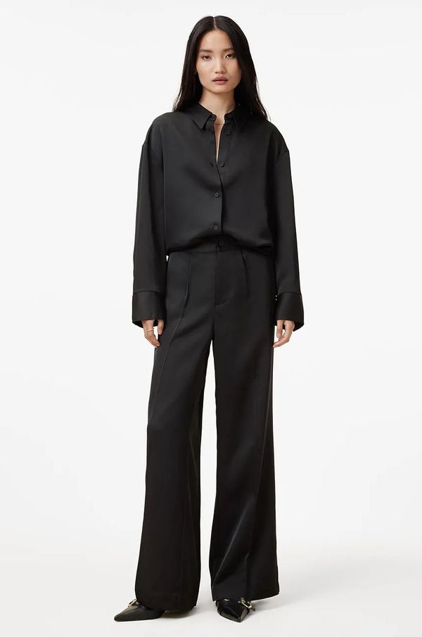 AllSaints Hlače AllSaints MYRTLE za žene, boja: crna, široke, srednje visoki struk, W031TB