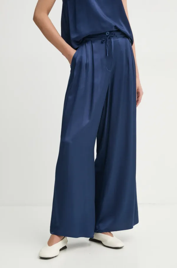 American Vintage Hlače American Vintage za žene, boja: tamno plava, široke, visoki struk, VOO10AE25