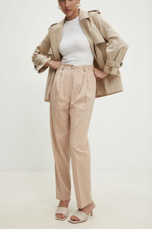 Answear Lab Hlače Answear Lab za žene, boja: bež, ravni kroj, visoki struk