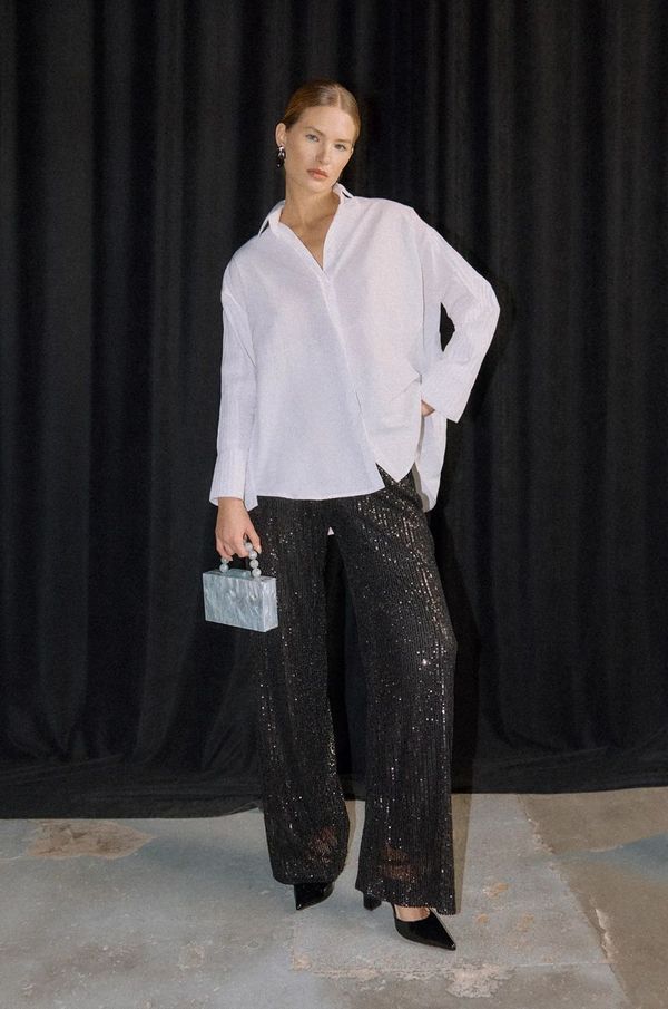 Answear Lab Hlače Answear Lab za žene, boja: crna, široke, visoki struk