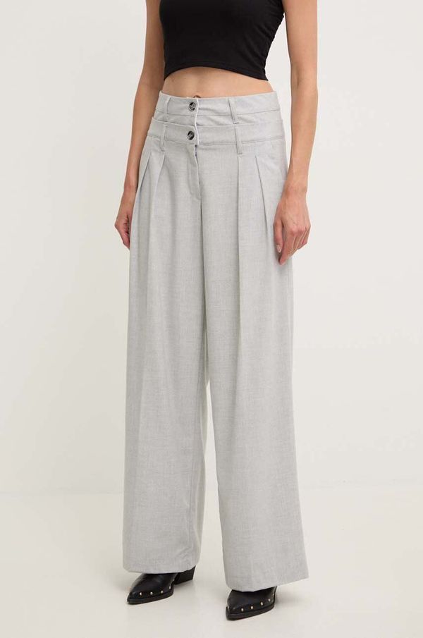 Answear Lab Hlače Answear Lab za žene, boja: siva, ravni kroj, visoki struk