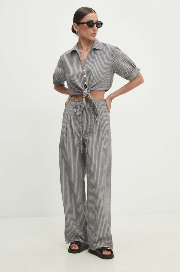 Answear Lab Hlače Answear Lab za žene, boja: siva, široke, visoki struk