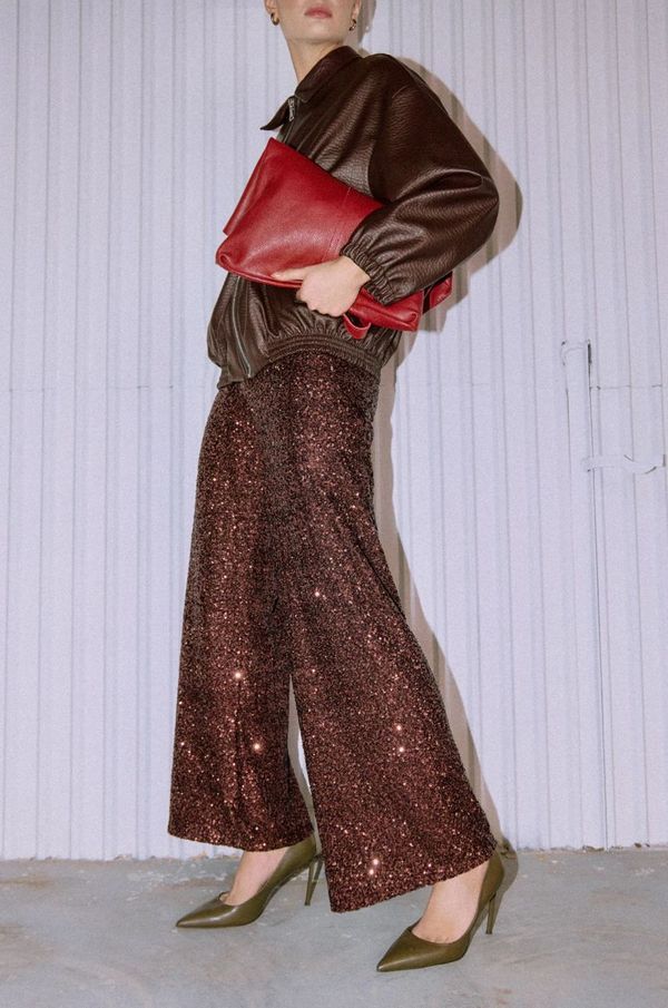 Answear Lab Hlače Answear Lab za žene, boja: smeđa, ravni kroj, visoki struk