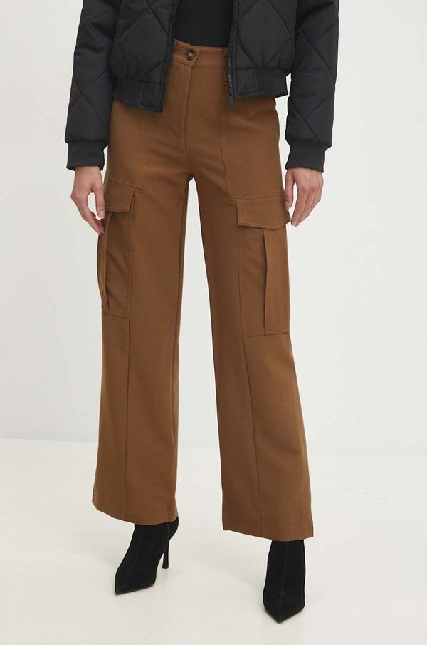 Answear Lab Hlače Answear Lab za žene, boja: smeđa, ravni kroj, visoki struk