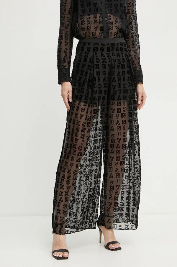 Armani Exchange Hlače Armani Exchange za žene, boja: crna, široke, visoki struk, 6DYP52 YN1ZZ