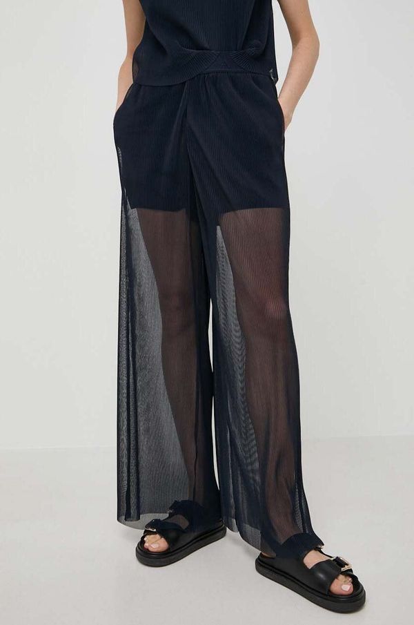 Armani Exchange Hlače Armani Exchange za žene, boja: tamno plava, široke, visoki struk