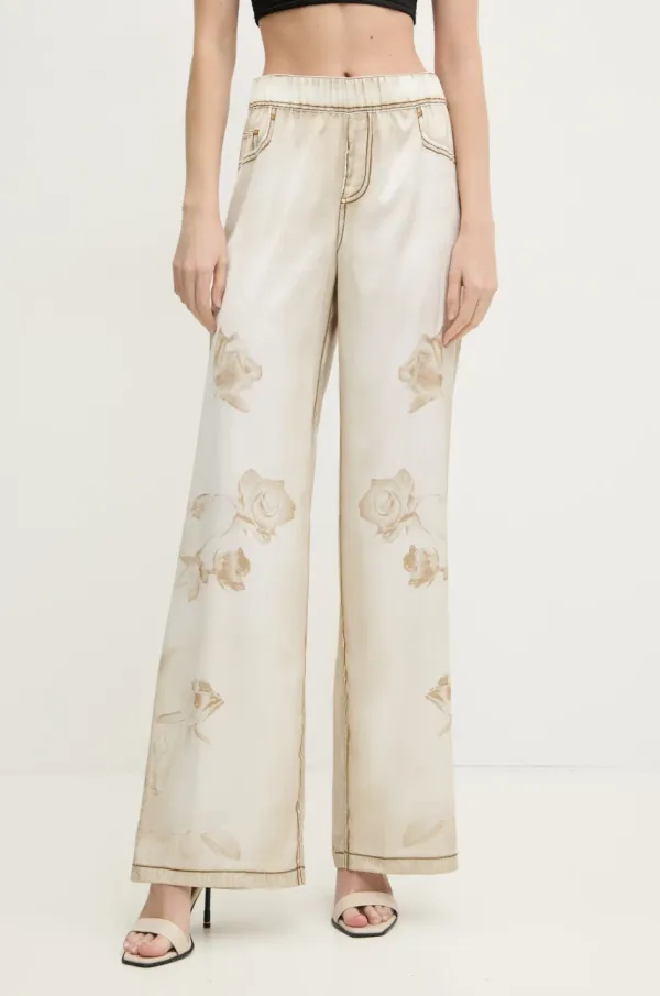 Blugirl Blumarine Hlače Blugirl Blumarine za žene, boja: bež, široke, visoki struk, RA5073.T3836