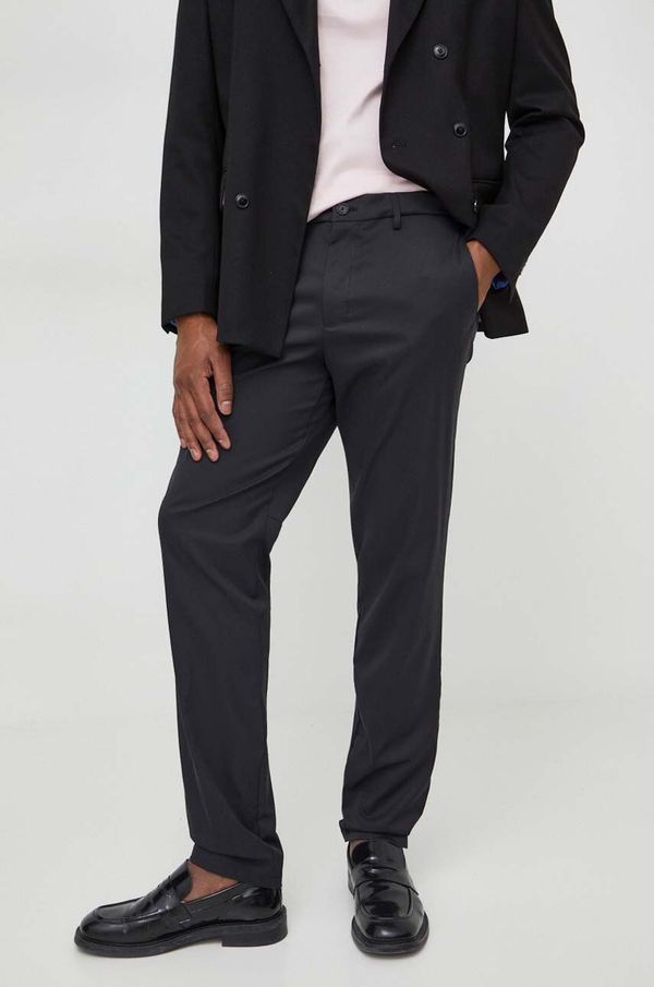 Boss Green Hlače Boss Green za muškarce, boja: crna, ravni kroj