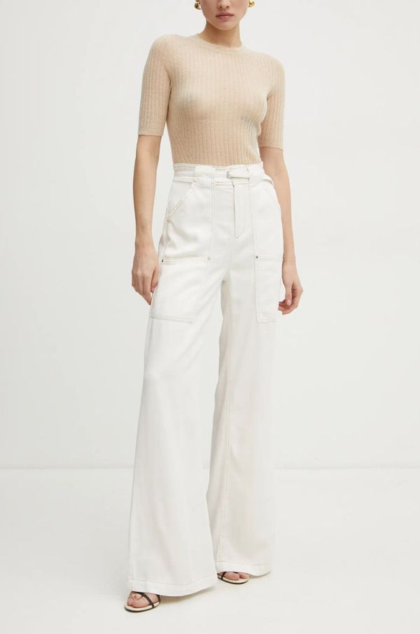 Boss Orange Hlače Boss Orange za žene, boja: bež, ravni kroj, visoki struk, 50531044