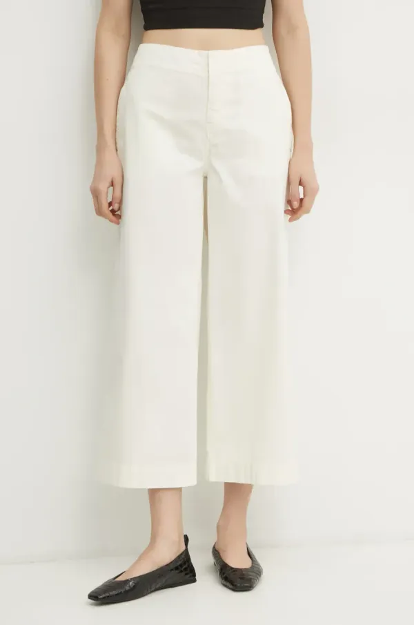 BOSS Orange Hlače BOSS Orange za žene, boja: bež, široke, visoki struk, 50531767