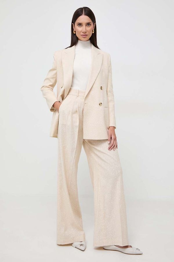 Boss Hlače BOSS za žene, boja: bež, ravni kroj, visoki struk