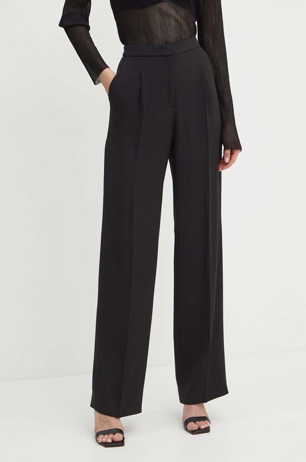 Boss Hlače BOSS za žene, boja: crna, široke, visoki struk, 50518419