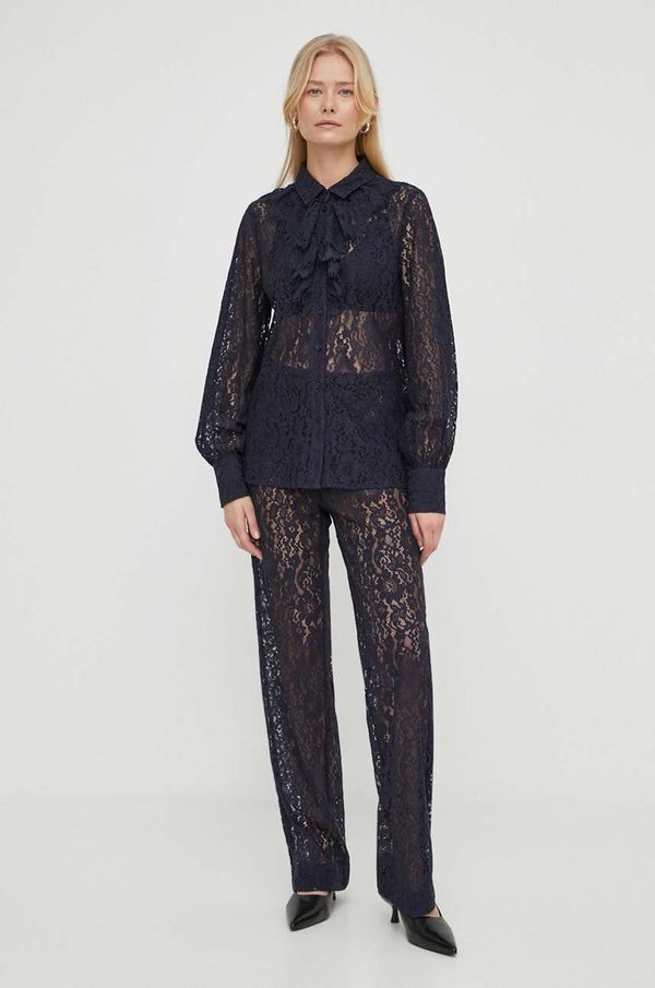 Bruuns Bazaar Hlače Bruuns Bazaar za žene, boja: tamno plava, ravni kroj, visoki struk