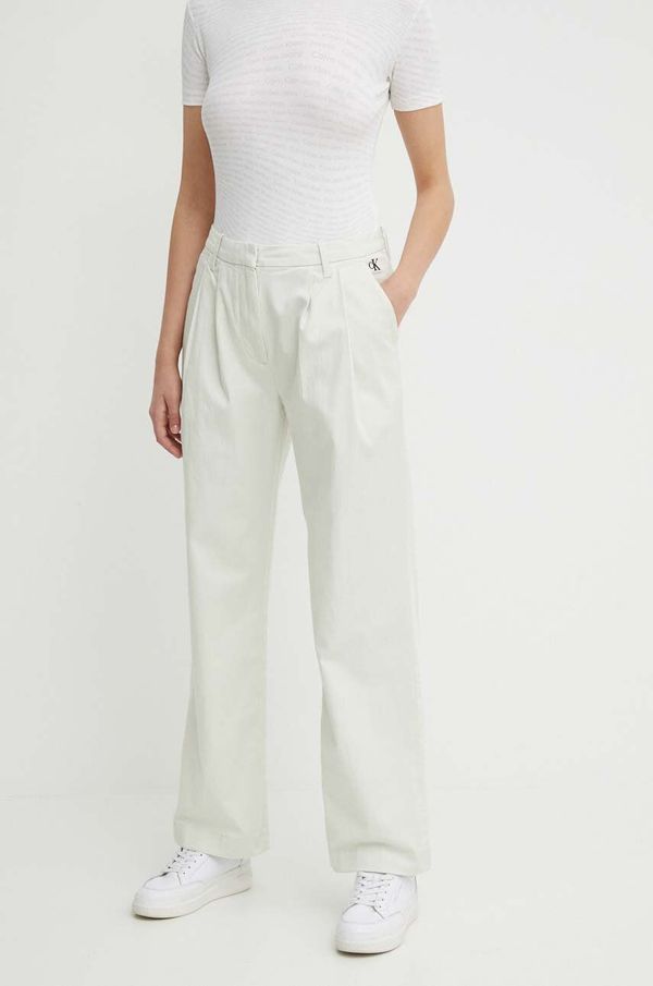 Calvin Klein Jeans Hlače Calvin Klein Jeans za žene, boja: zelena, ravni kroj, visoki struk, J20J223704