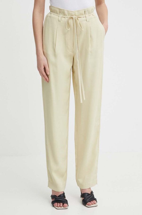 Calvin Klein Jeans Hlače Calvin Klein Jeans za žene, boja: zelena, široke, visoki struk, J20J223119