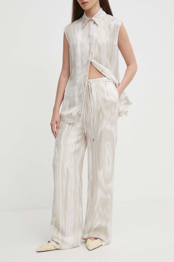 Calvin Klein Hlače Calvin Klein za žene, boja: bež, široke, visoki struk, K20K206609