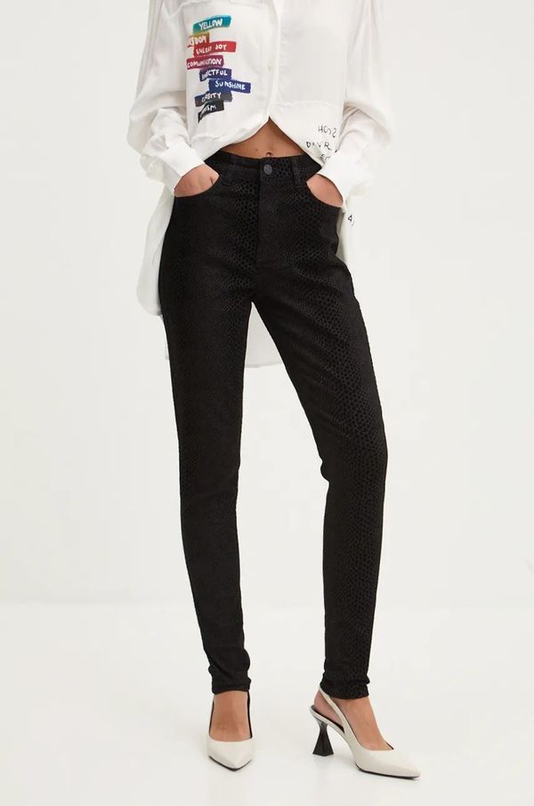 Desigual Hlače Desigual ELBA za žene, boja: crna, uski kroj, visoki struk, 24WWPW35