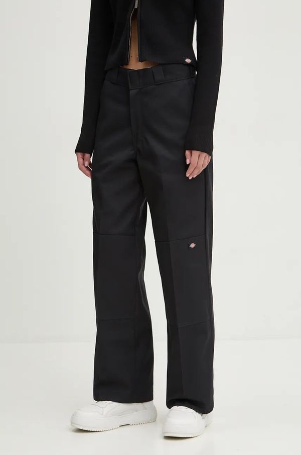 Dickies Hlače Dickies DOUBLE KNEE REC W za žene, boja: crna, ravni kroj, visoki struk, DK0A4YW2