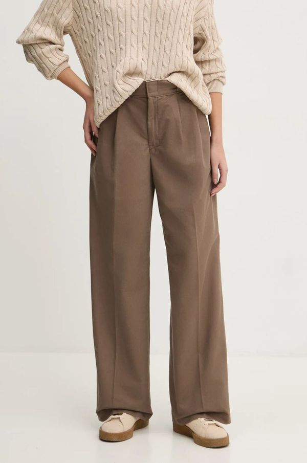 Dickies Hlače Dickies PLEATED za žene, boja: smeđa, široke, visoki struk, DK0A863M