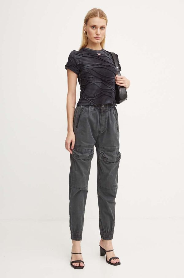 Diesel Hlače Diesel P-RIDE za žene, boja: siva, visoki struk, A14539.0SKAM