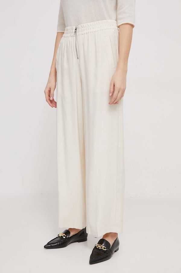 DKNY Hlače Dkny za žene, boja: bež, široke, visoki struk