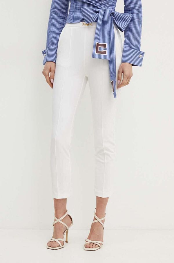 Elisabetta Franchi Hlače Elisabetta Franchi za žene, boja: bež, kroj cigarette, visoki struk, PA02346E2