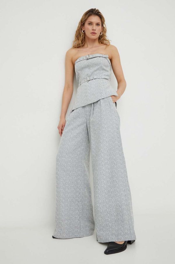 Gestuz Hlače Gestuz za žene, boja: siva, ravni kroj, visoki struk