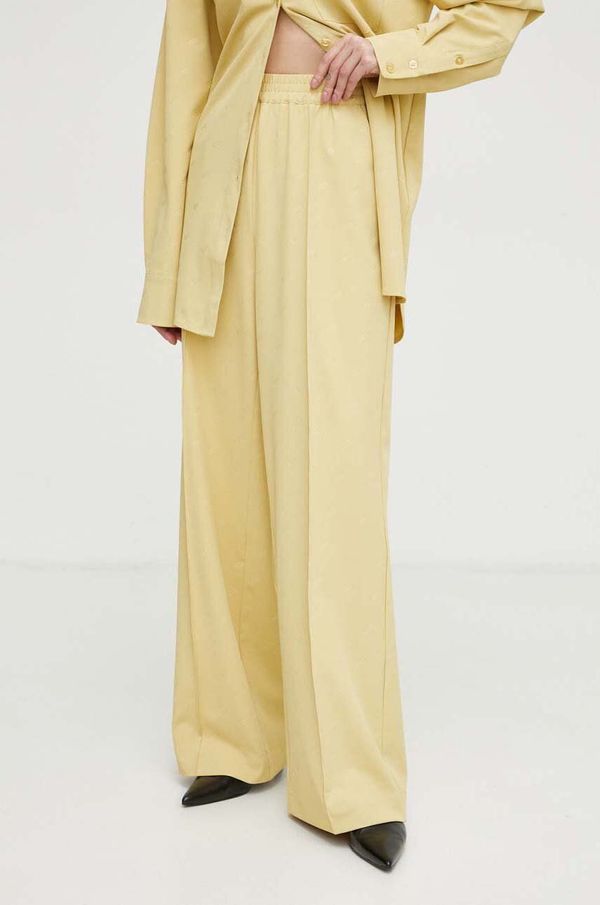 Gestuz Hlače Gestuz za žene, boja: žuta, široke, visoki struk