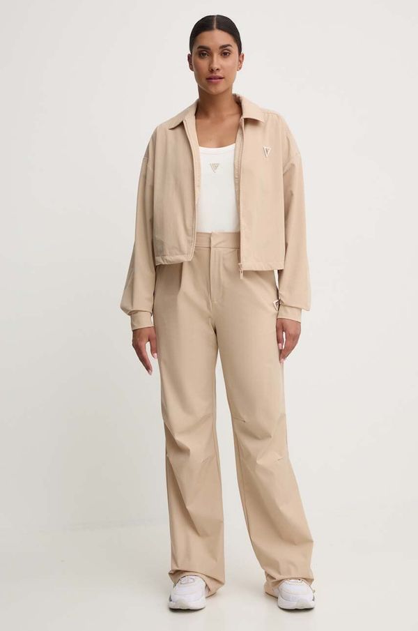 Guess Hlače Guess AURLIE za žene, boja: bež, široke, visoki struk, V4YB05 WG982