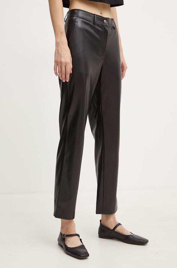 Guess Hlače Guess LIA za žene, boja: crna, ravni kroj, visoki struk, W4YB18 WF8Q0