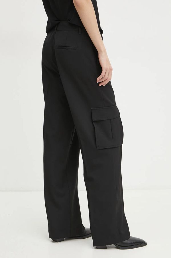 Guess Hlače Guess MATEA za žene, boja: crna, široke, visoki struk, W5RB41 WGX02