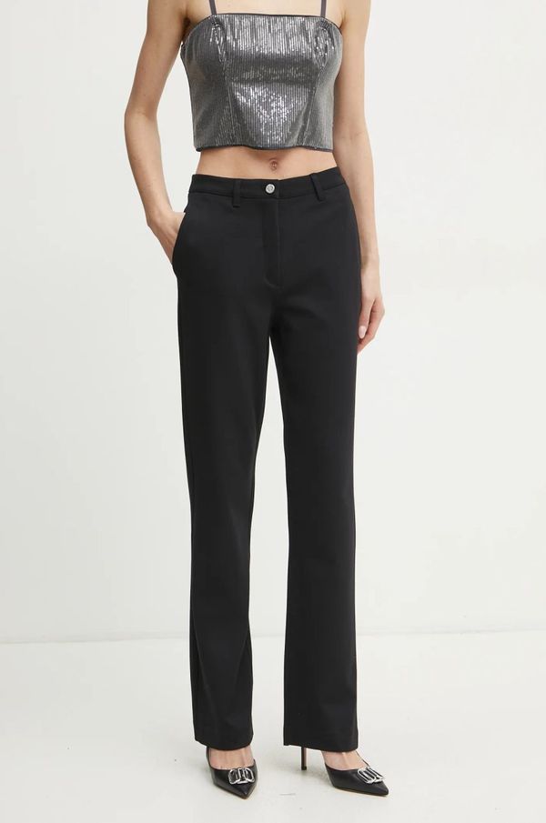 Guess Hlače Guess NEW ZOE za žene, boja: crna, ravni kroj, visoki struk, W5RB30 KCMU2