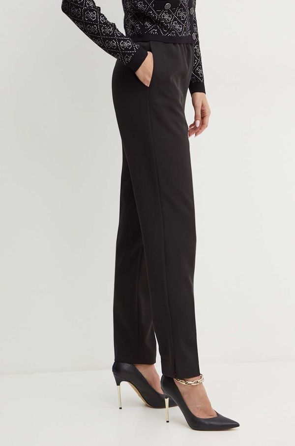 Guess Hlače Guess ROBERTA za žene, boja: crna, ravni kroj, visoki struk, W4YB52 WFWX2