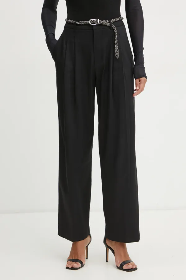 Guess Hlače Guess SANCHA za žene, boja: crna, široke, visoki struk, W5RB68 WGXM2