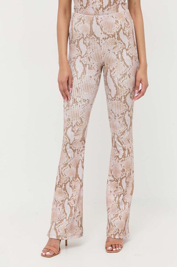 Guess Hlače Guess za žene, boja: bež, trapez, srednje visoki struk