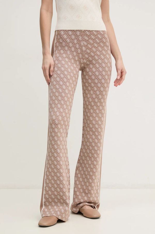 Guess Hlače Guess za žene, boja: bež, trapez, visoki struk