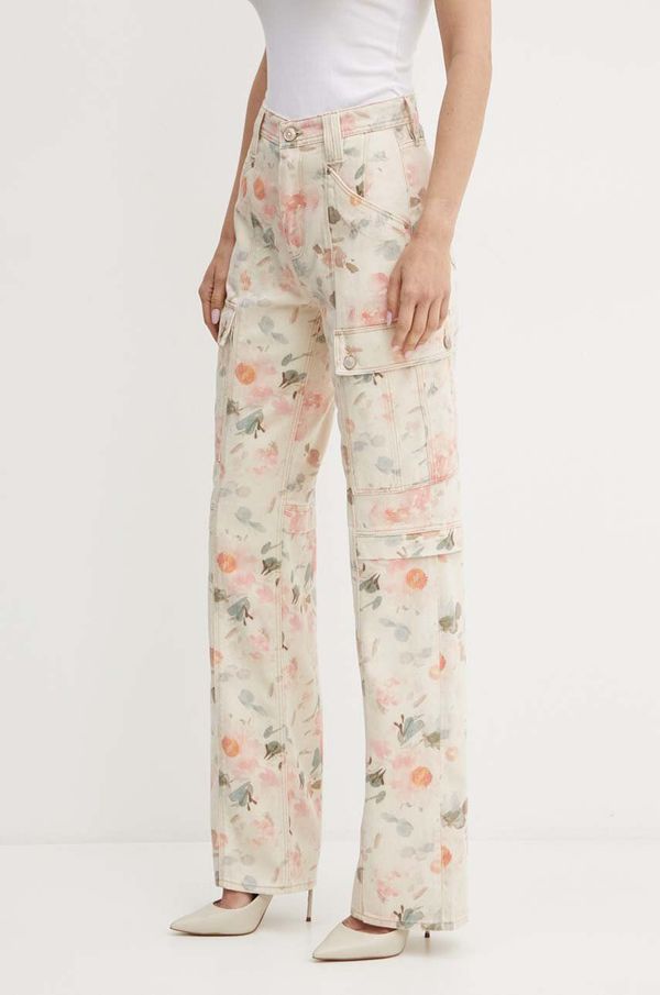 Guess Hlače Guess za žene, boja: bež, visoki struk, W4YA0N D5E51