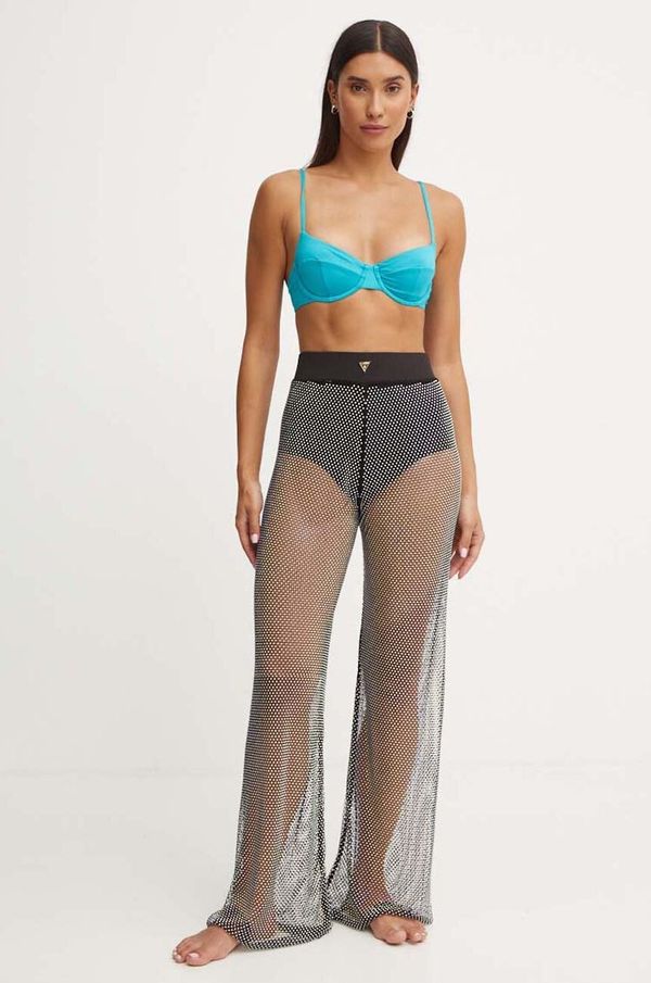 Guess Hlače Guess za žene, boja: crna, široke, visoki struk, E4YB00 KCDW0