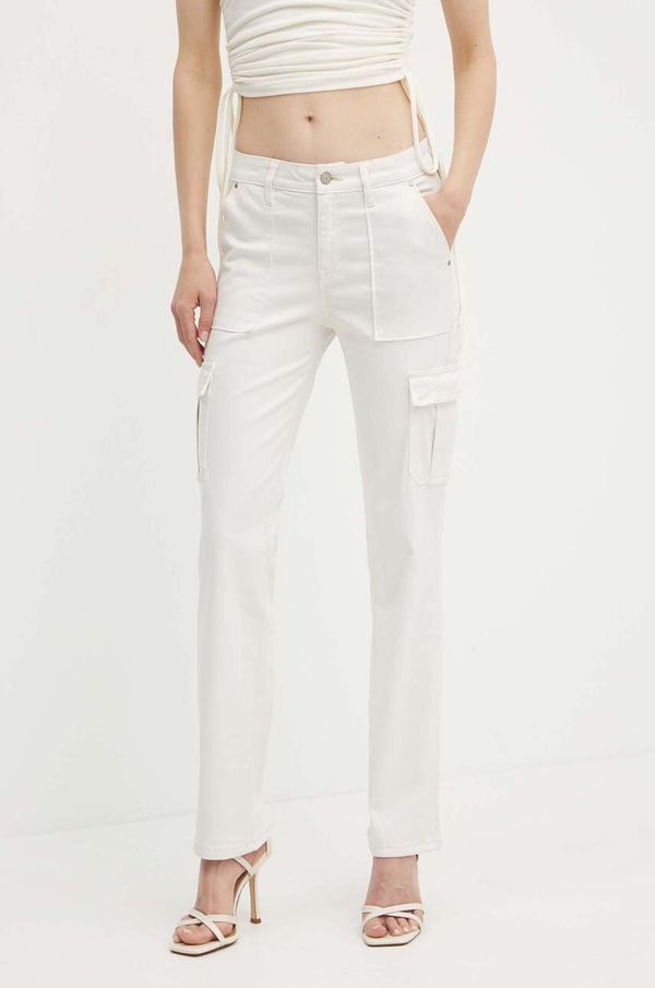 Guess Hlače Guess za žene, boja: siva, ravni kroj, visoki struk