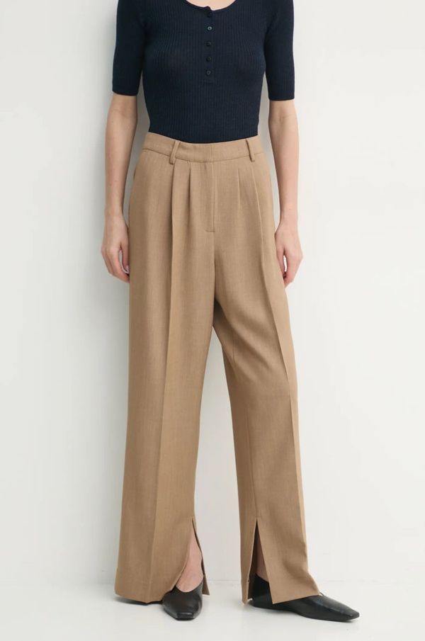 Herskind Hlače Herskind Rupert za žene, boja: smeđa, ravni kroj, visoki struk, 5412177