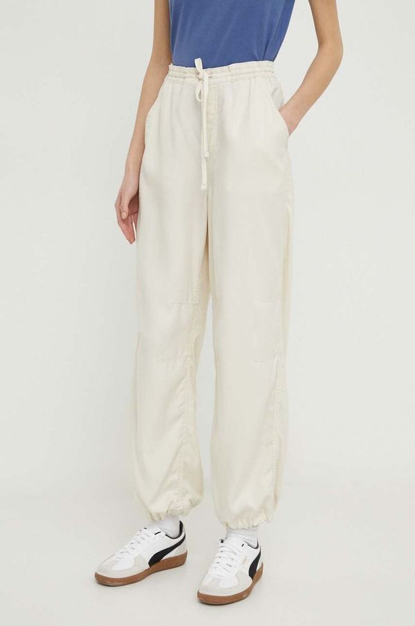 Hollister Co. Hlače Hollister Co. za žene, boja: bež, ravni kroj, visoki struk