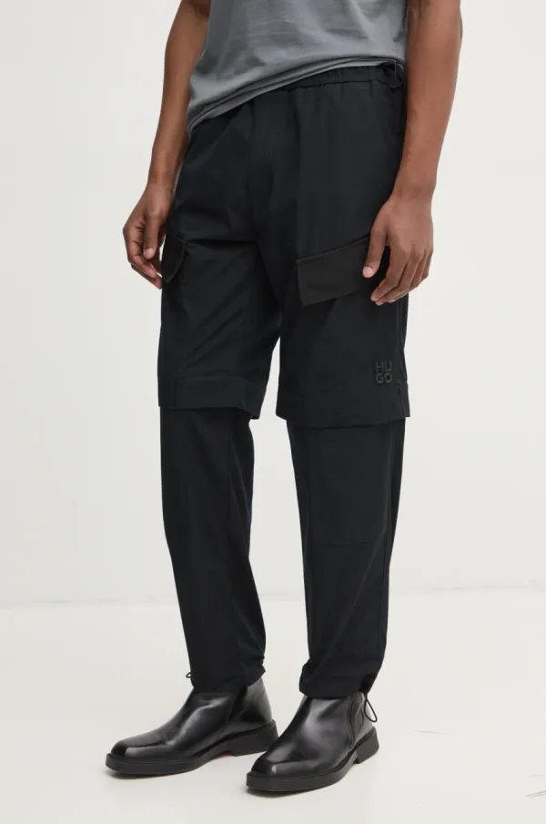HUGO Hlače HUGO za muškarce, boja: crna, cargo kroj, 50530824