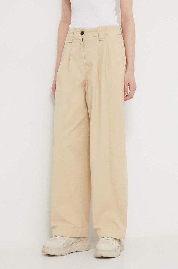 Hugo Hlače HUGO za žene, boja: bež, široke, visoki struk